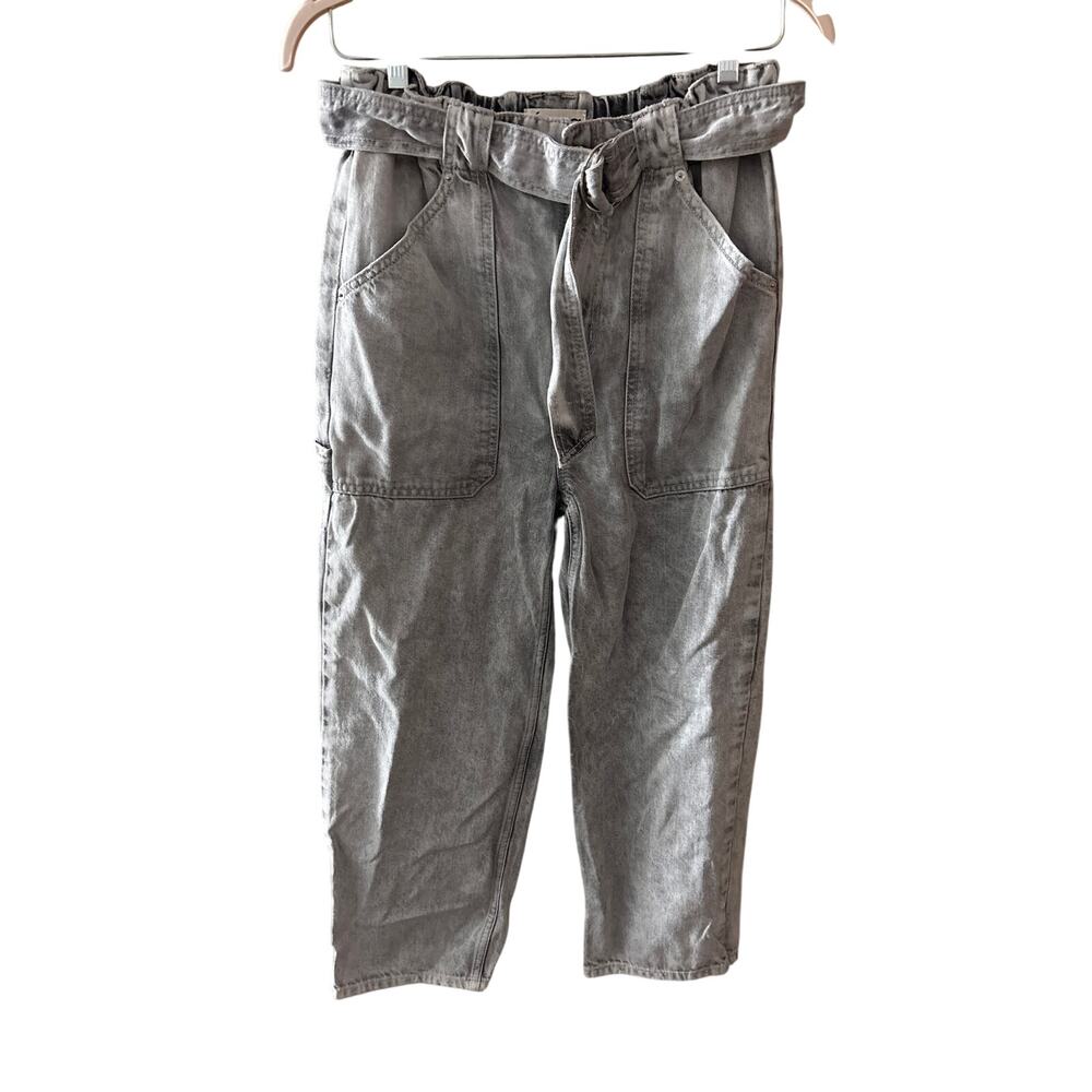 Etica Sz 27 Gray Acid Wash Straight Leg Paperbag Belted Cargo Utility Jeans New